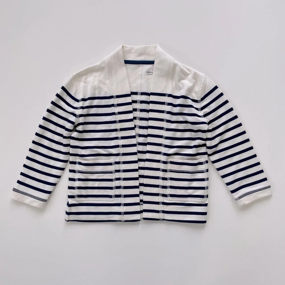 Vineyard Vines Little Girls White Navy Dreamcloth Striped Open Cardigan Size 4T